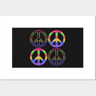 Faux Glitter Rainbow Peace Signs Pattern Posters and Art